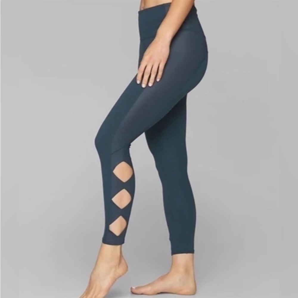 Athleta Cobra Tight Leggings Diamond Cutout Teal Abyss Panels Women's